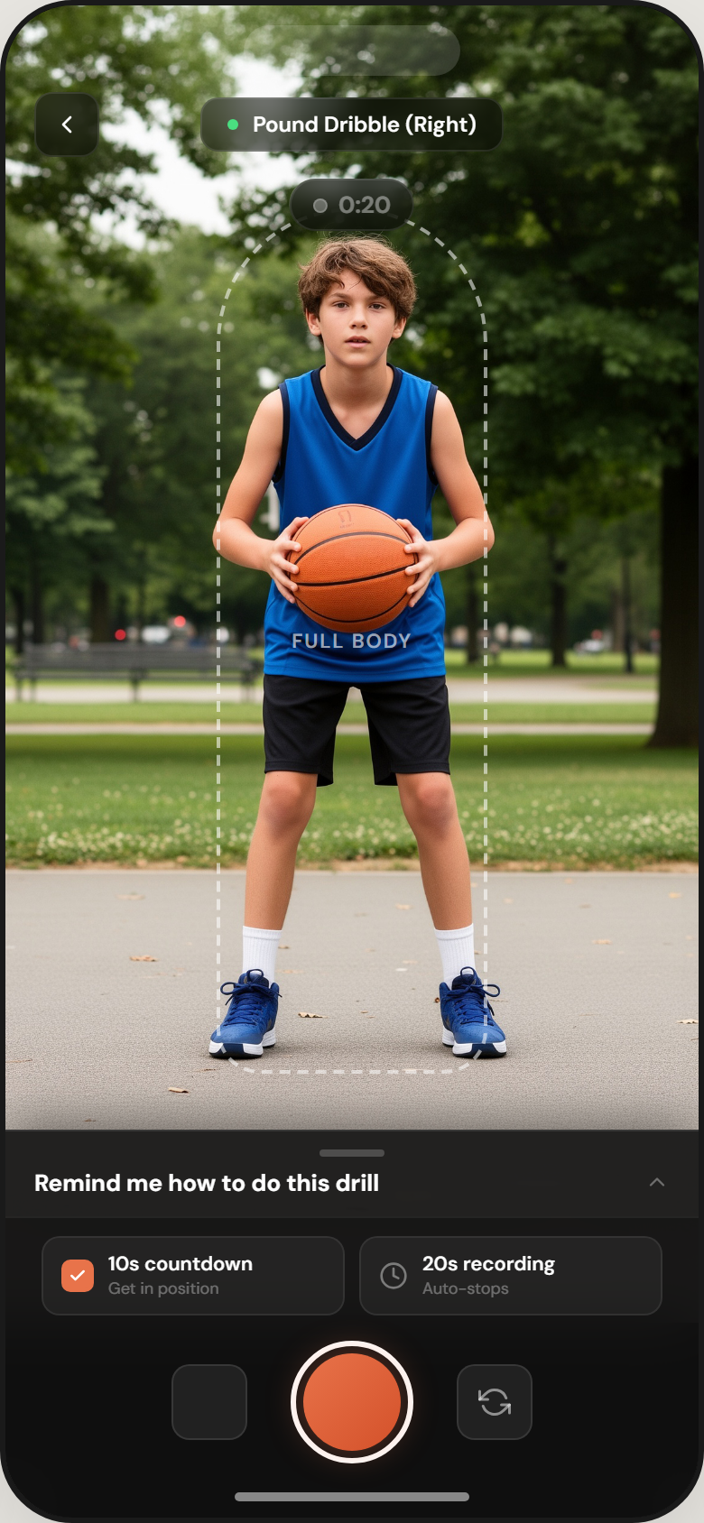 Recording a basketball drill with AI analysis