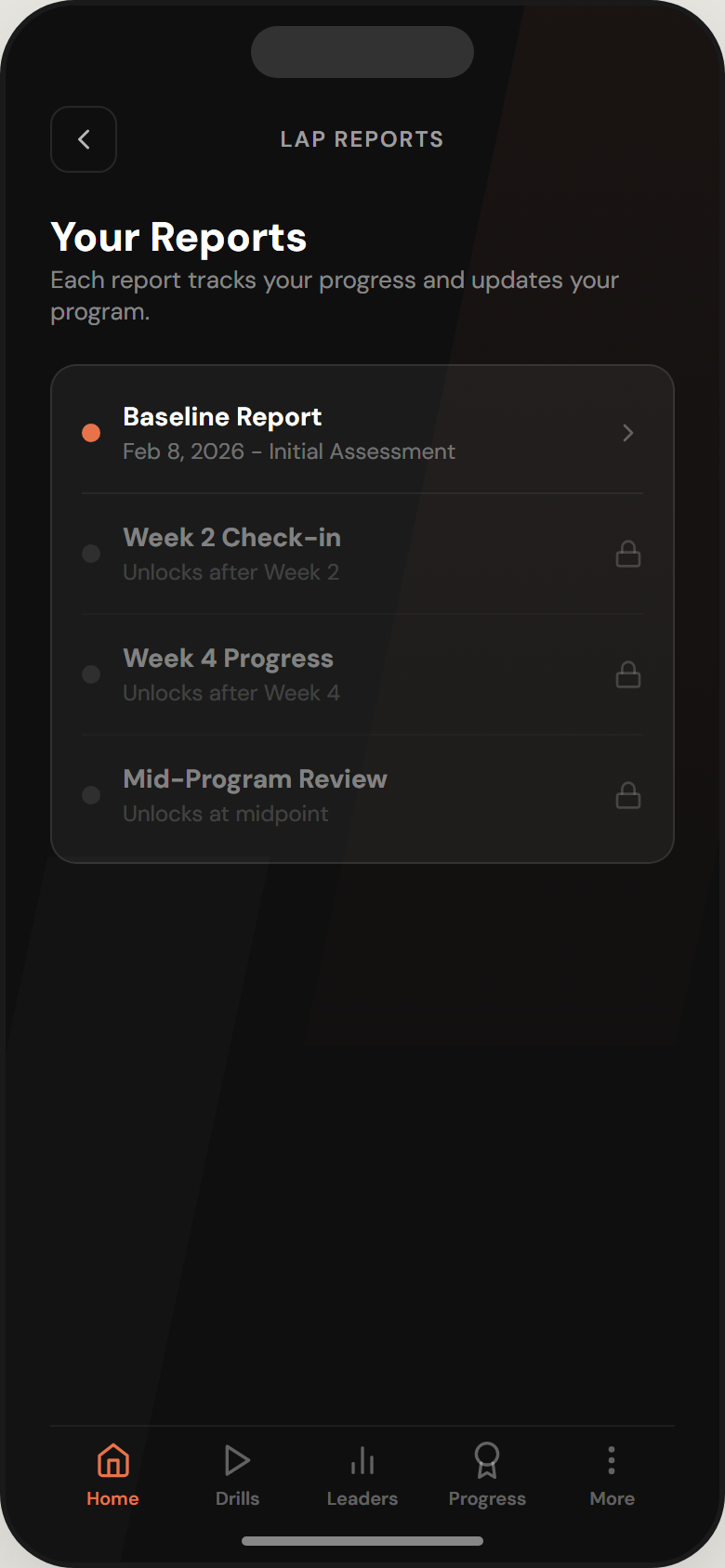 LAP Report history showing timeline of assessments